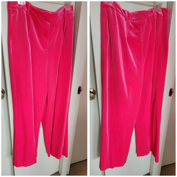 River Island Hot Pink Velvet Wide Leg Pants - Sz US 10 - Picture 4 of 5